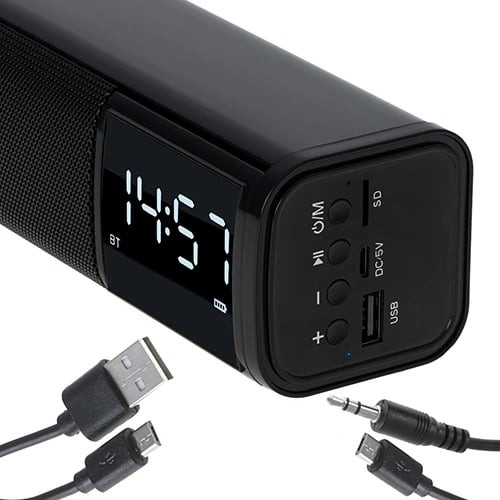 Altoparlant me orë zgjimi, Adler AD 1191, Bluetooth 5.0, stereo 2x5W, SD/USB/AUX, bateri 1200 mAh, i zi