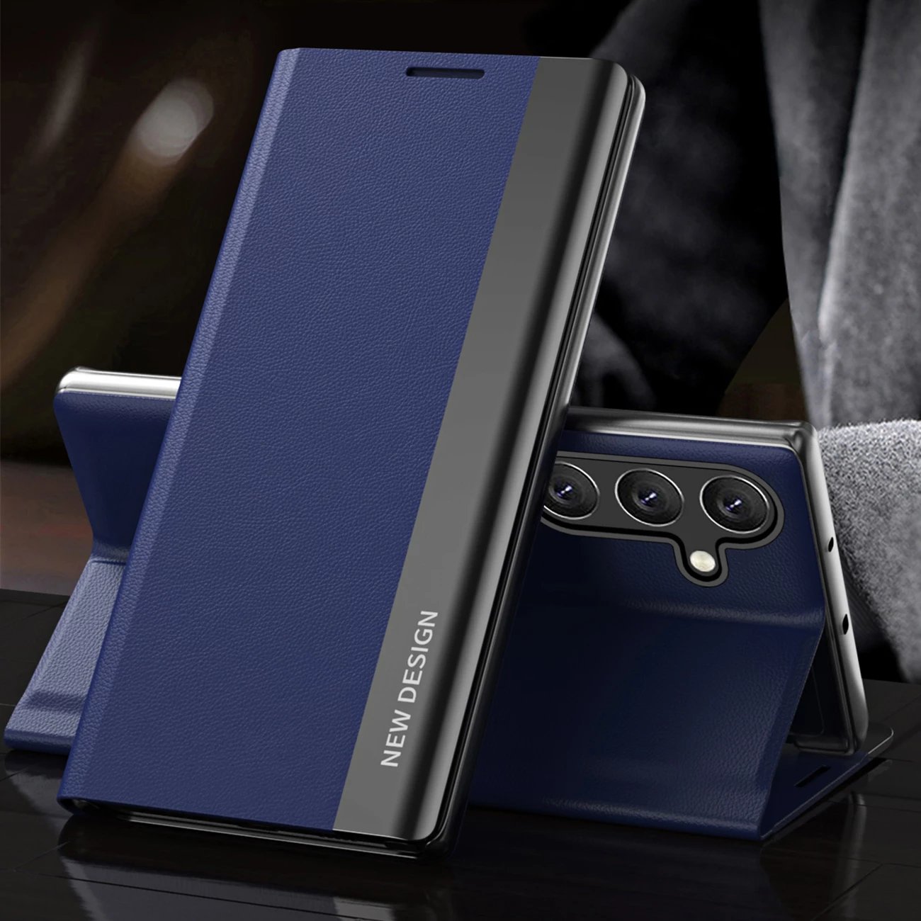 Mbështjellës Hurtel Sleep Case Pro për Samsung Galaxy S24 FE, me kapak dhe funksion standi, Kaltër