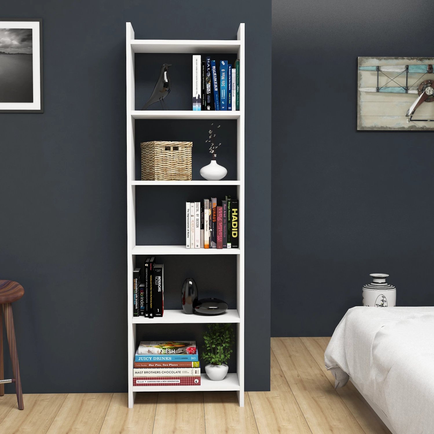 Raft librash melamine, ngjyrë e bardhë, 48,5x22x160H cm, FH9226.11