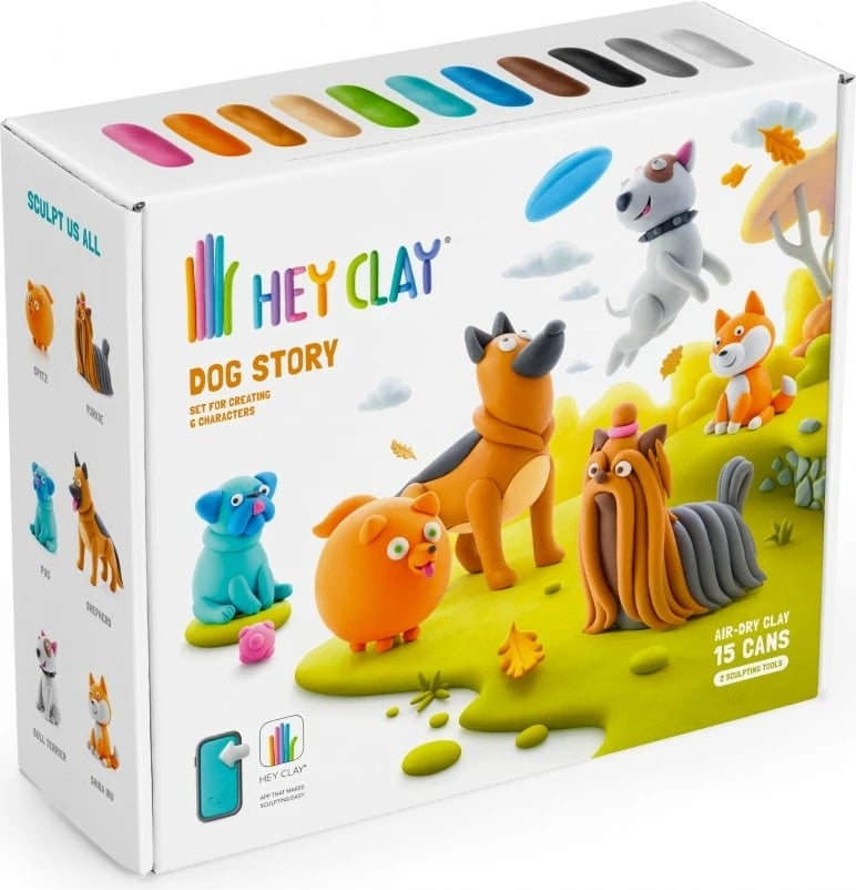 Set plastelinë, Tm Toys Hey Clay Dog Story HCL15024CEE, 15 kana, 11 ngjyra, me mjete dhe kod aplikacioni