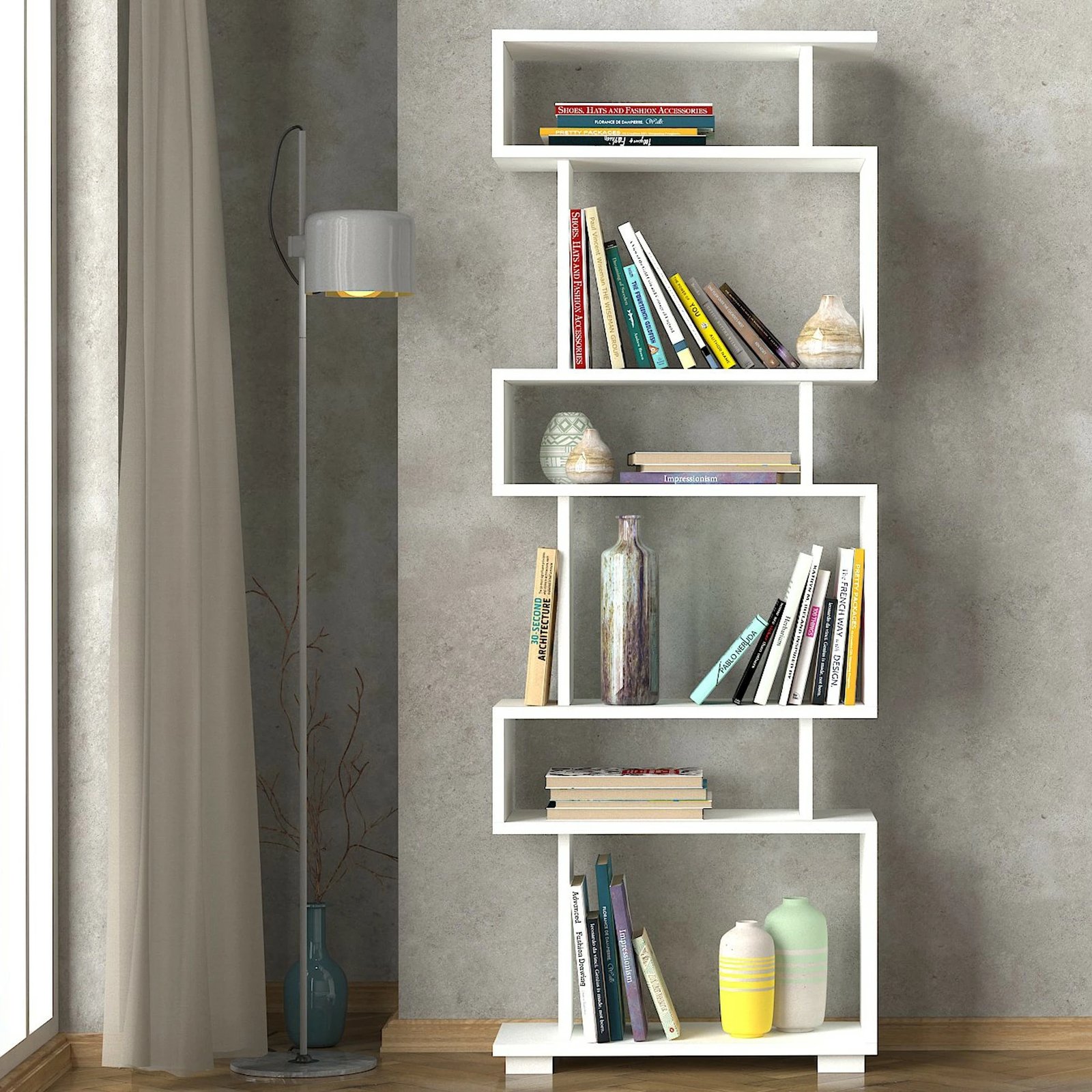 Raft librash Hanah Home, Blok, i bardhë
