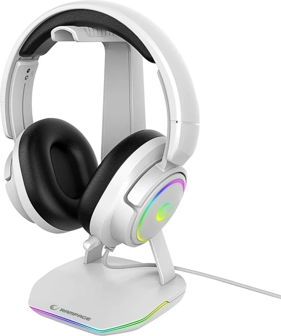 Stojak kufje Rampage T14, RGB, 2x USB, bardhë