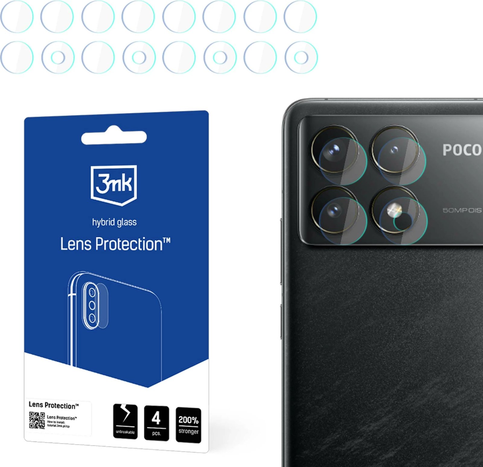 Mbështjellës xhami për kamerë 3mk Protection, për Xiaomi Poco F6 Pro, 4 copë