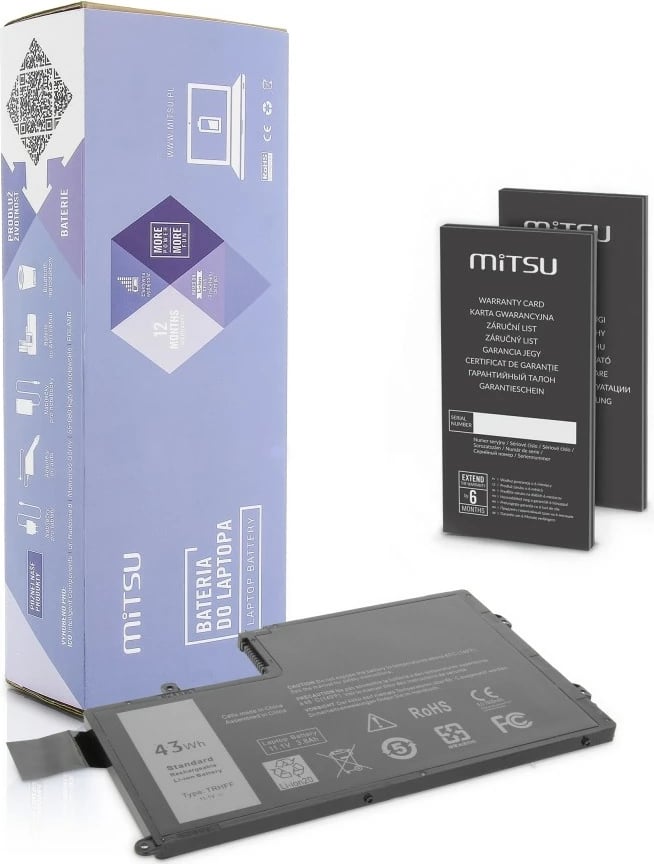 Bateri laptop Mitsu BC/DE-5445 për Dell Inspiron 14/15, Latitude 3450/3550, 3800 mAh, 11.1V, e zezë