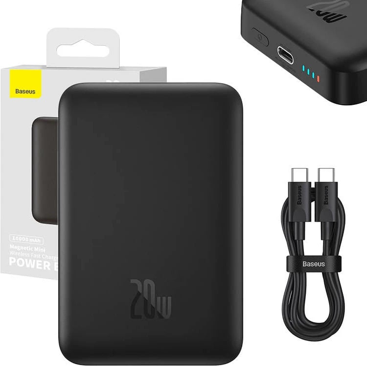 Powerbank Baseus Magnetic Mini 10000mAh, 20W, MagSafe, e zezë