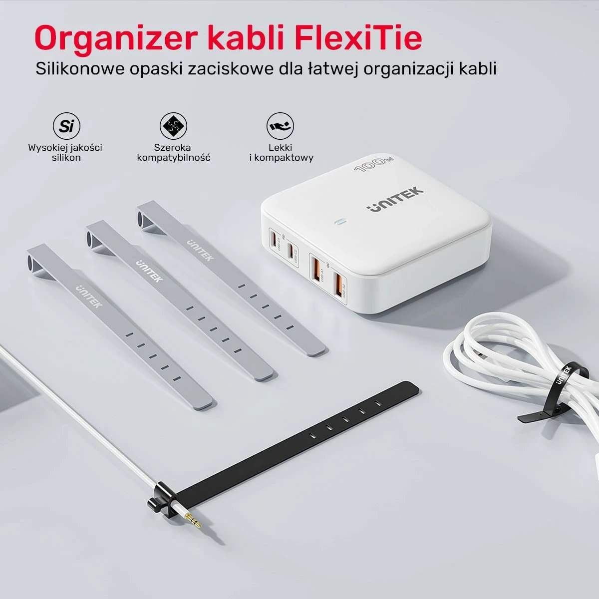 Set rripa silikoni për kabllo Unitek, 5 copë, të zi/gri