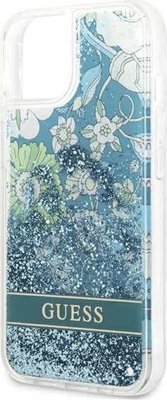 Mbështjellës Guess Flower Liquid Glitter për iPhone 13 6.1", i fortë, Gjelbër