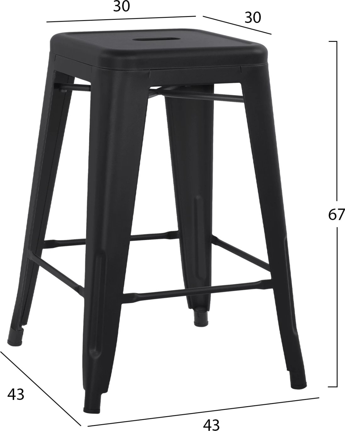 Karrige për bar mesatare metalike FH8573.22 Melita ngjyrë e zezë matte 43x43x67 cm