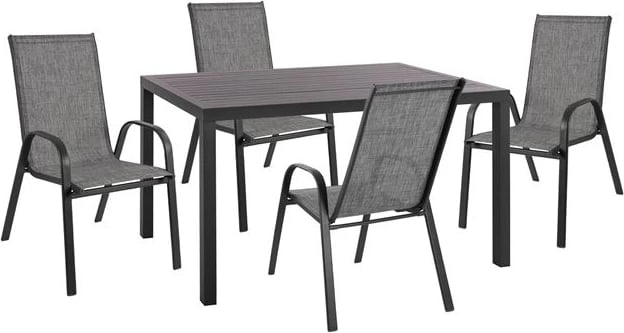 Set 5 pjesë me Tavolinë Alumini 140x80x75.5 & Karrige Leon Gri Metalike FH10531