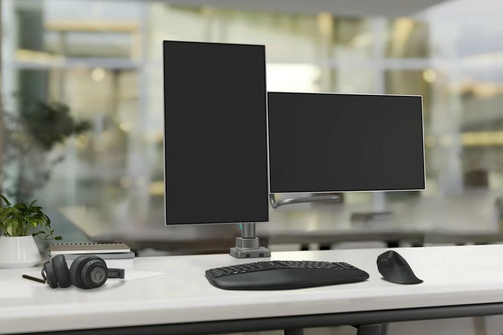 Krah monitori Kensington SmartFit për 2 monitorë deri 32", rregullim me gaz, gri