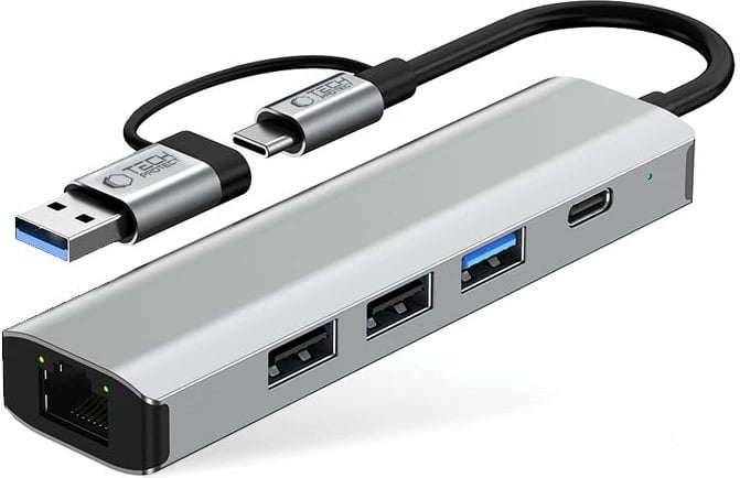 Adapter HUB Tech-Protect HB03 5in1, USB-C/USB-A, RJ45, Gri
