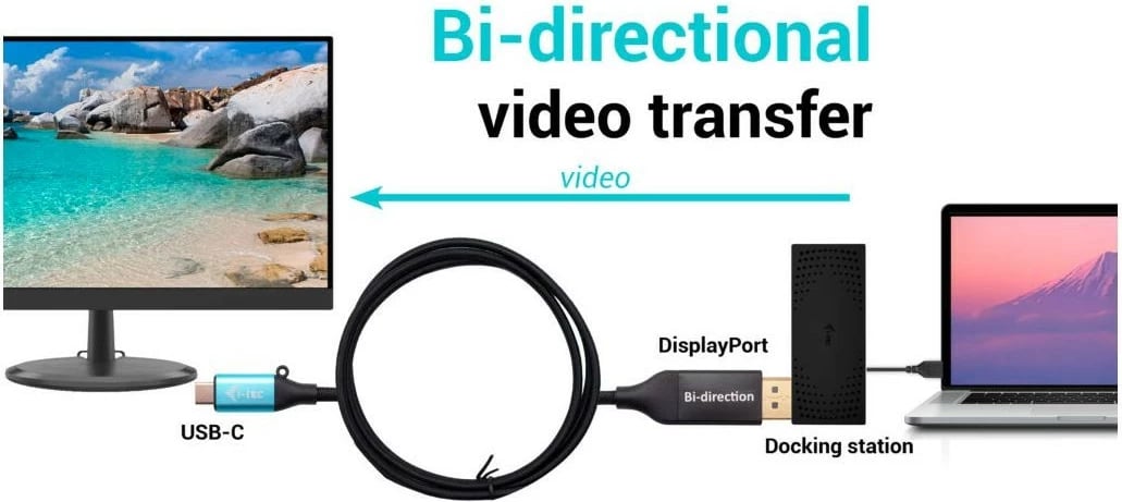 Adapter bi-drejtimësh USB-C në DisplayPort i-tec C31CBLDP8KBIDIR, 150cm, Zi