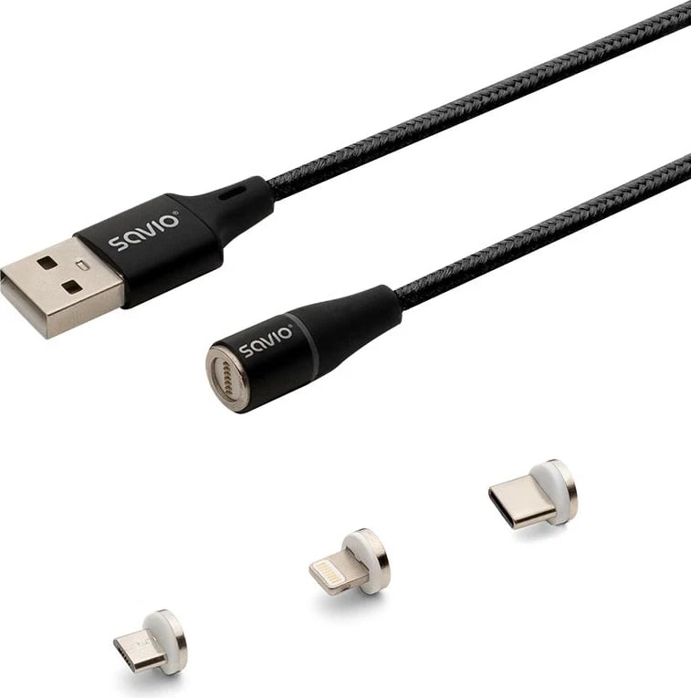 Kabllo USB SAVIO CL-152, 1m, USB 2.0, USB C/Micro USB/Lightning, e zezë