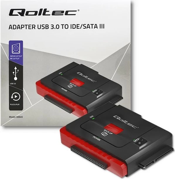 Adapter USB 3.0 në IDE/SATA III Qoltec 50645, i zi/kuq