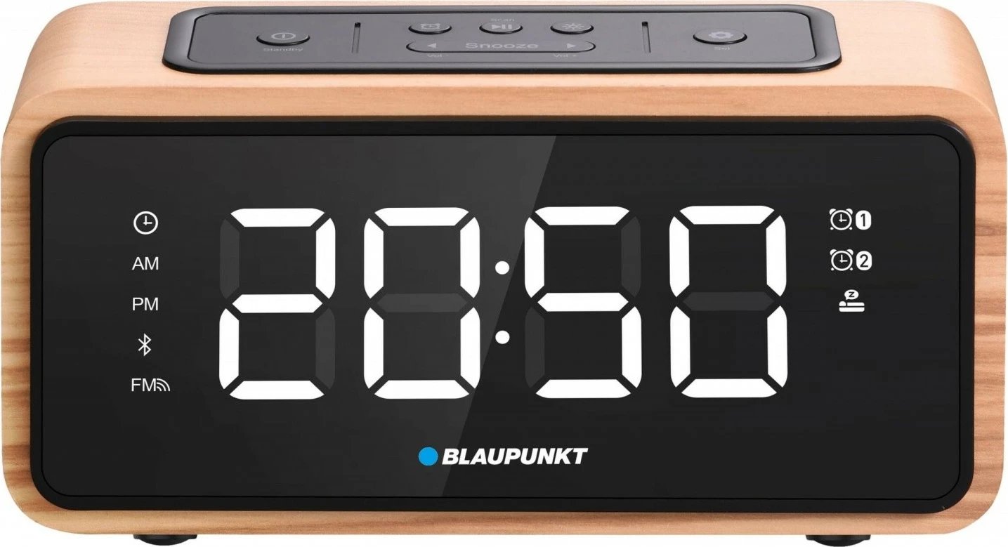 Orë alarmi Blaupunkt CR65BT me Bluetooth dhe radio FM, e zezë me pamje druri