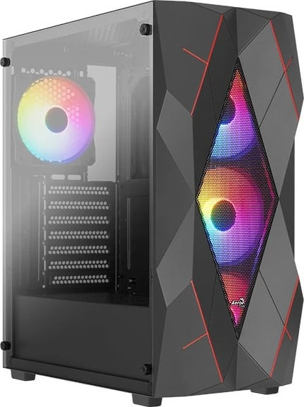 Kasë AeroCool Volcan, Midi Tower, ATX/mATX/mini-ITX, e zezë, me drita RGB
