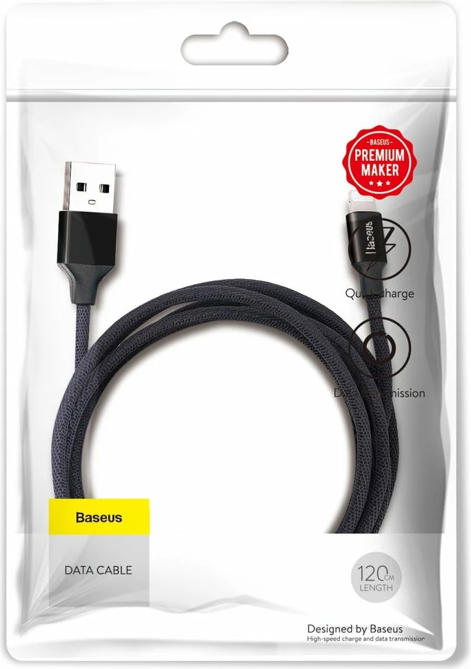 Kabllo Baseus Yiven USB në Lightning, 1.2m, e zezë