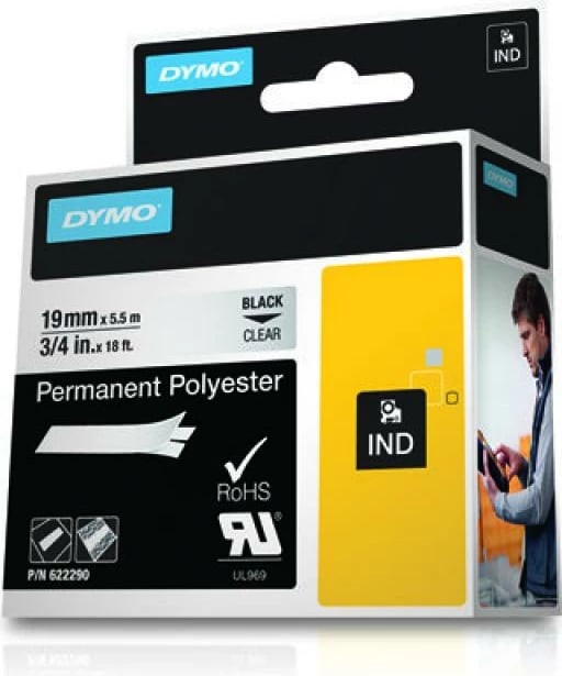 Shirit etiketimi, Dymo, RhinoPRO Permanent Polyester 622290, 12 mm x 5.5 m, ngjitje e përhershme, Black Metallic