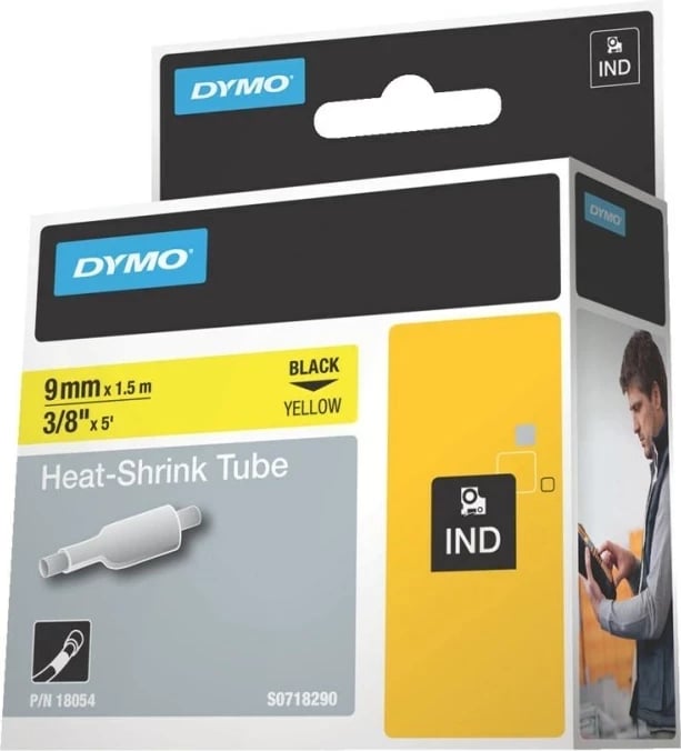 Tub termokurthyes DYMO IND, 9mm x 1.5m, Ngjyrë zezë mbi të verdhë