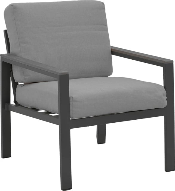 Set salloni për kopsht, 4 pjesë, kornizë alumini, ngjyrë gri e errët, material polidru dhe stof, ngjyrë gri