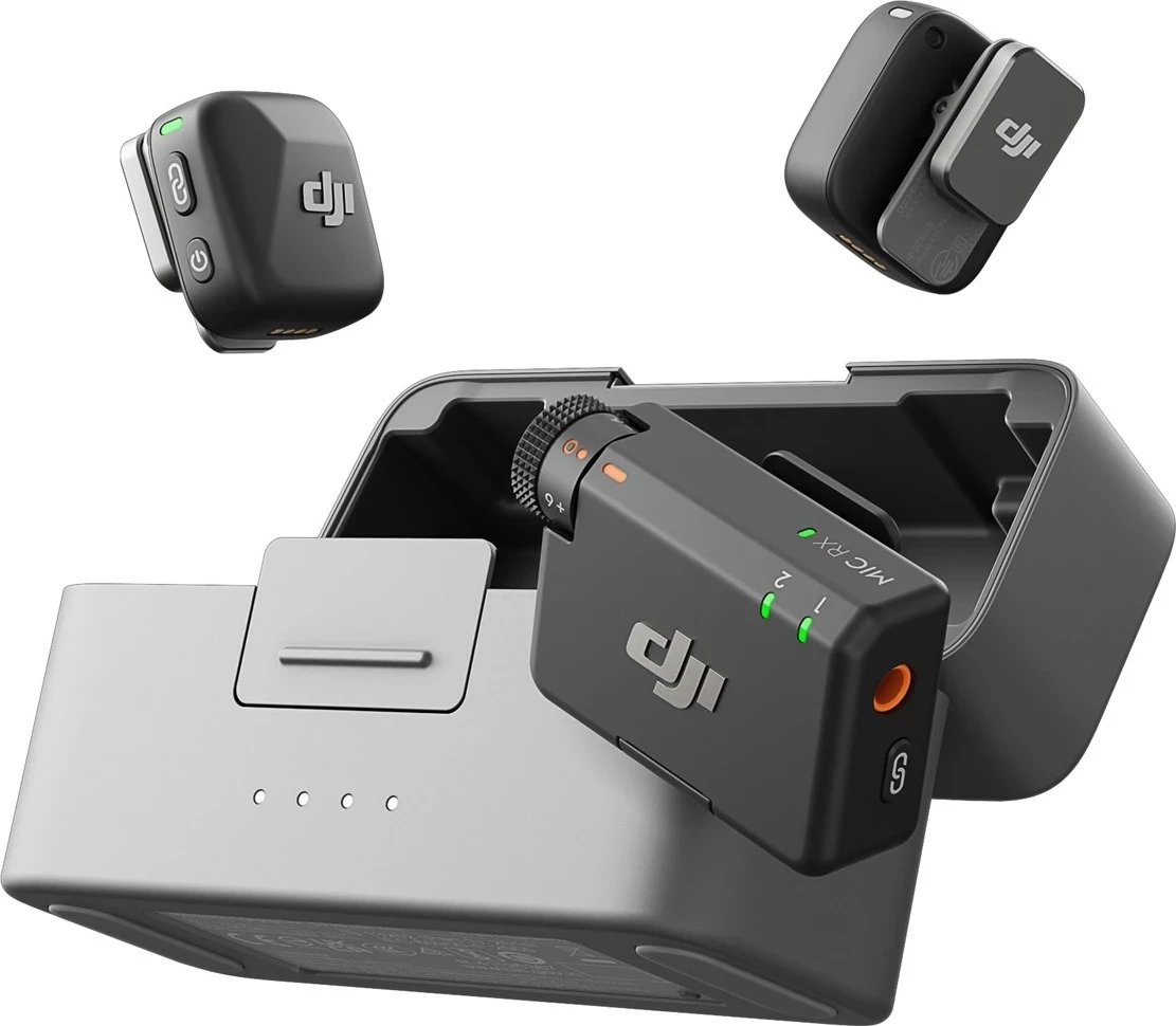 Mikrofon pa tela DJI Mic mini, 2 transmetues, 1 marrës, kuti karikimi