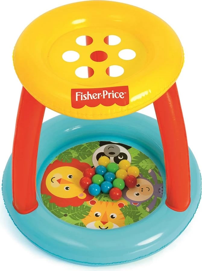 Qendër loje e fryrë Fisher-Price, me vrima për topa, 89x89x84 cm, 15 topa + patch, multingjyrës