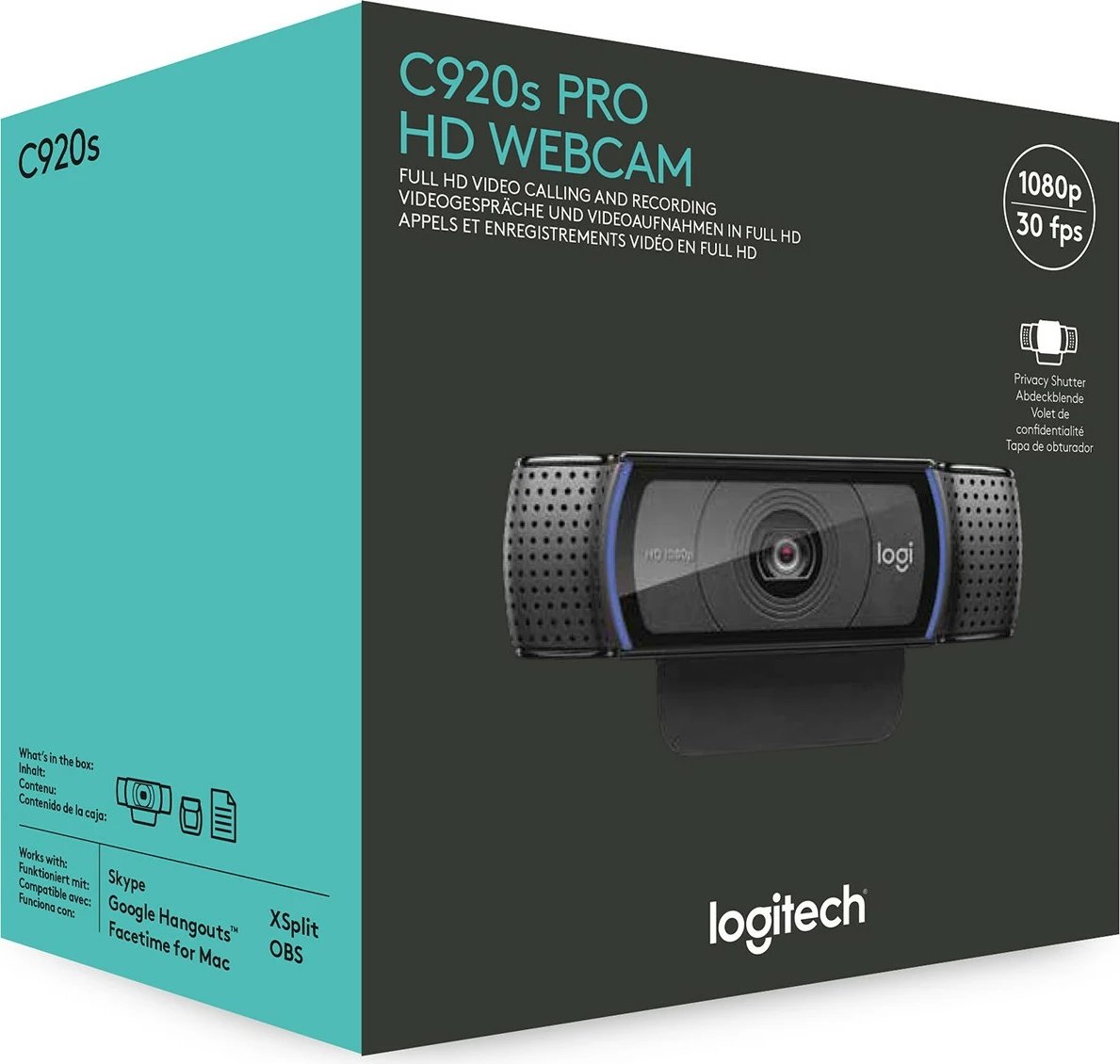 Kamera Logitech HD Pro Webcam C920, 1920 x 1080 pixels, Full HD, 30 fps, 720p, 1080p, Kapak privatësie, 78° Kamera Logitech HD Pro Webcam C920, 1920 x 1080 pixels, Full HD, 30 fps, 720p, 1080p, Kapak privatësie, 78°