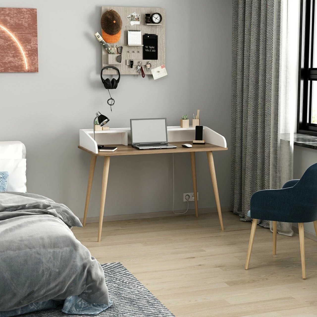 Tavolinë pune për studime, ngjyrë dore dhe e bardhë, Skye Decor