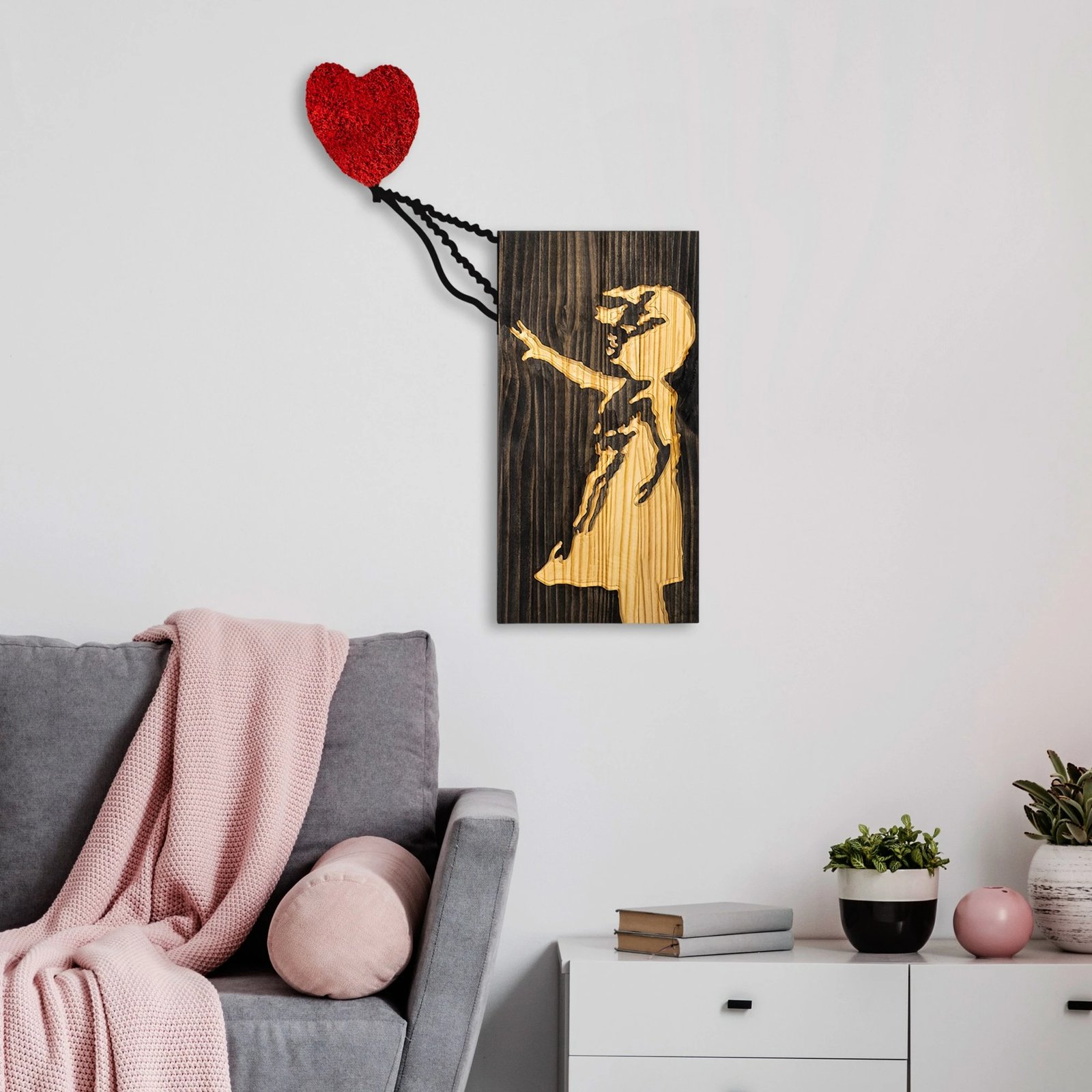 Aksesor dekorativ prej druri për mur, Wallity Banksy, 60x83cm