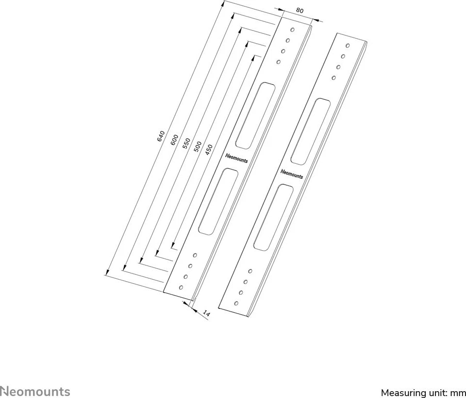 Set zgjatues VESA Neomounts AWL-250BL16, për mur, çelik, i zi