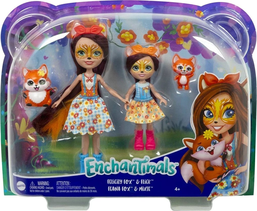 Lodra Enchantimals MATTEL, Felicity Fox & Flick, Feana Fox, Set me 2 kukulla, Shumëngjyrëshe