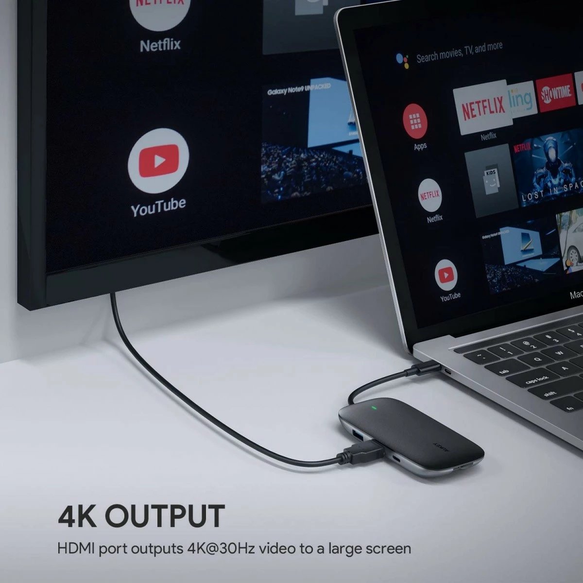 USB-C HUB AUKEY CB-C71 8-në-1, HDMI 4K, 3x USB 3.1, RJ45, SD/microSD, Power Delivery 100W, Alumini, Zi