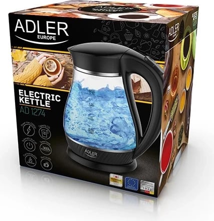 Adler AD 1274 B electric kettle 1.7 L 2200 W Black, Transparent