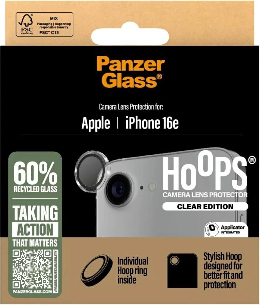 Mbrojtës xhami për lente PanzerGlass Hoops, për iPhone 16e, Transparent