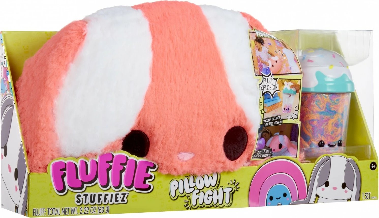 Jastëk lodër Fluffie Stuffiez Pillow Fight, lepur, krem/rozë/pjeshkë, set