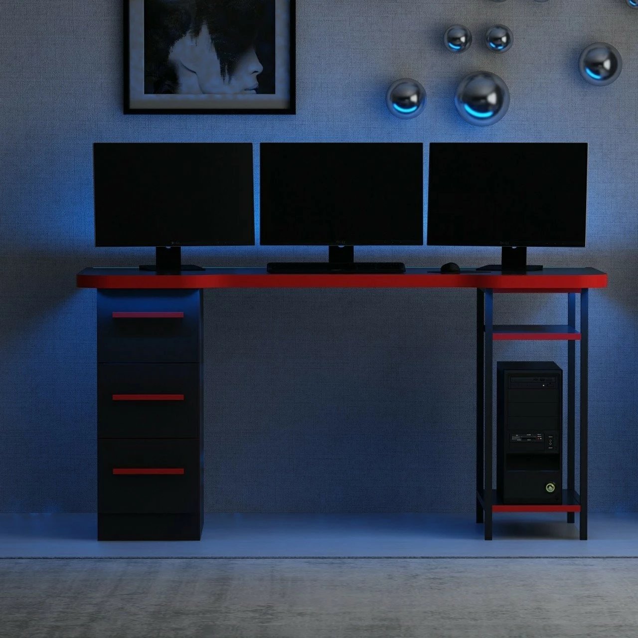 Tavolinë gaming Skye Decor, Phoenix 7, e zezë-kuqe