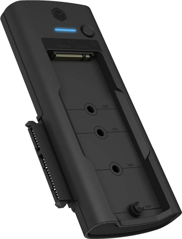 Docking station ICY BOX IB-180MS-C31 për M.2 NVMe SSD dhe 2.5/3.5 SATA HDD, USB-C/USB-A, e zezë