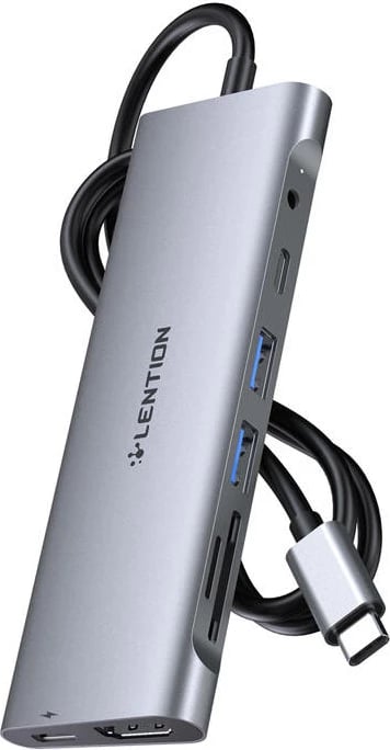 Adapter/hub Lention CB-TP-C37HACR-1M-GRY 8in1, 1m, Gri