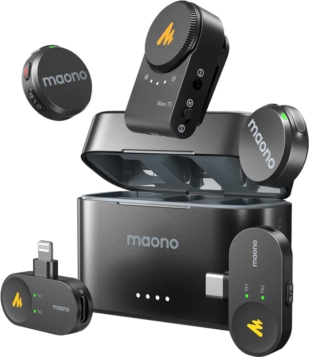 Mikrofon wireless Maono WM650 A3 me dy transmetues dhe tre marrës, me kuti karikimi, i zi