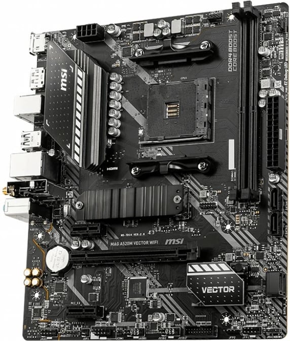 Pllakë amë MSI A520M VECTOR WIFI, mATX, AM4, M.2, PCIe 3.0, WiFi