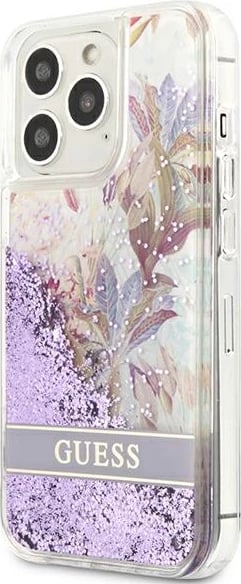Mbështjellës Guess GUHCP13LLFLSU për iPhone 13/13 Pro 6.1", Flower Liquid Glitter, vjollcë