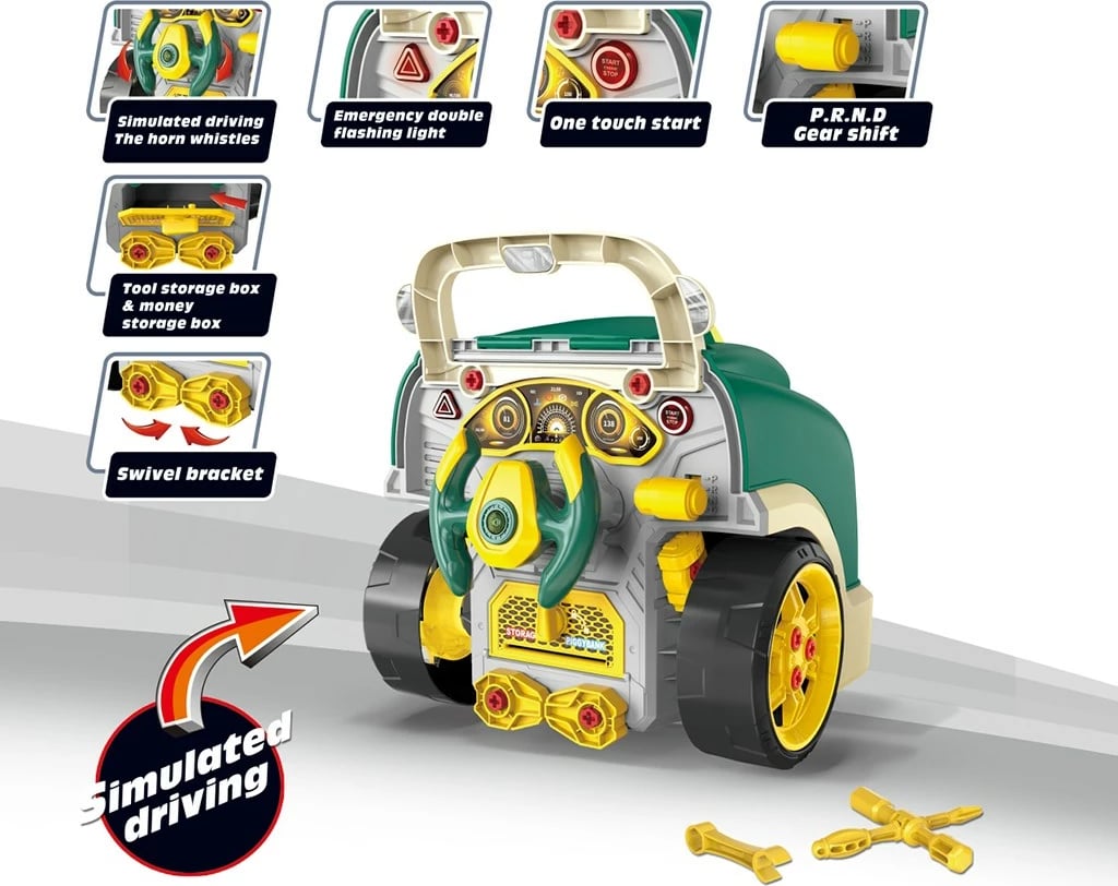 Lodër edukative motor makine me kapak hapës, MILLY MALLY N-GINE, efekte dritë/tingull, timon me borinë, 3 AA, 3+ , e gjelbër, set 56 copë