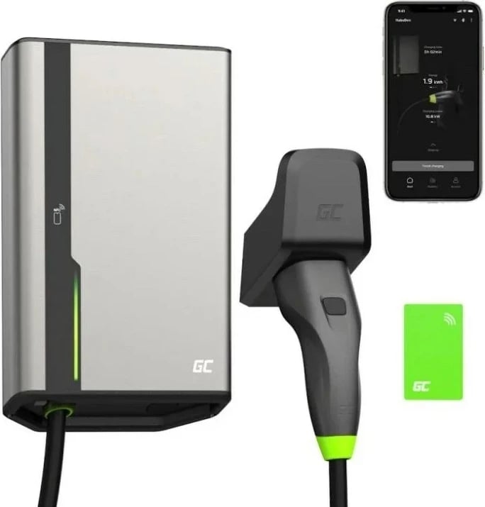 Stacion karikimi Green Cell HabuDen, 22kW, 32A, kabllo 5m, NFC, gri