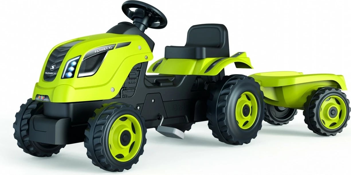 Traktor lodër Smoby Tractor XL me rimorkio, plastikë, i gjelbër/zi