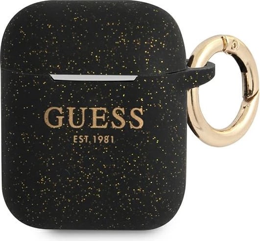 Mbështjellës Guess për AirPods 1/2, Silicone Glitter, i zi