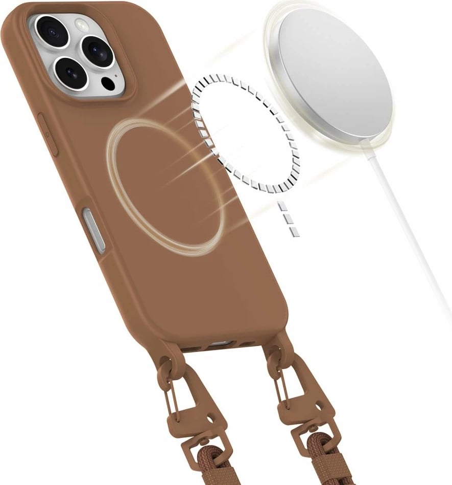 Mbështjellës Tech-Protect MagNecklace për iPhone 16 Pro, MagSafe, Kafe