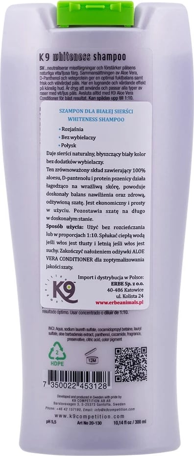 Shampo për qentë dhe macet NATURE'S PROTECTION K9 Aloe Whiteness, 300 ml