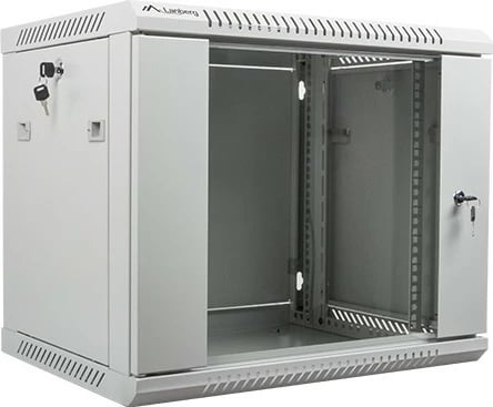 Kasë muri Lanberg WF01-6409-10S, 19", 9U, 600x450mm, xham, gri