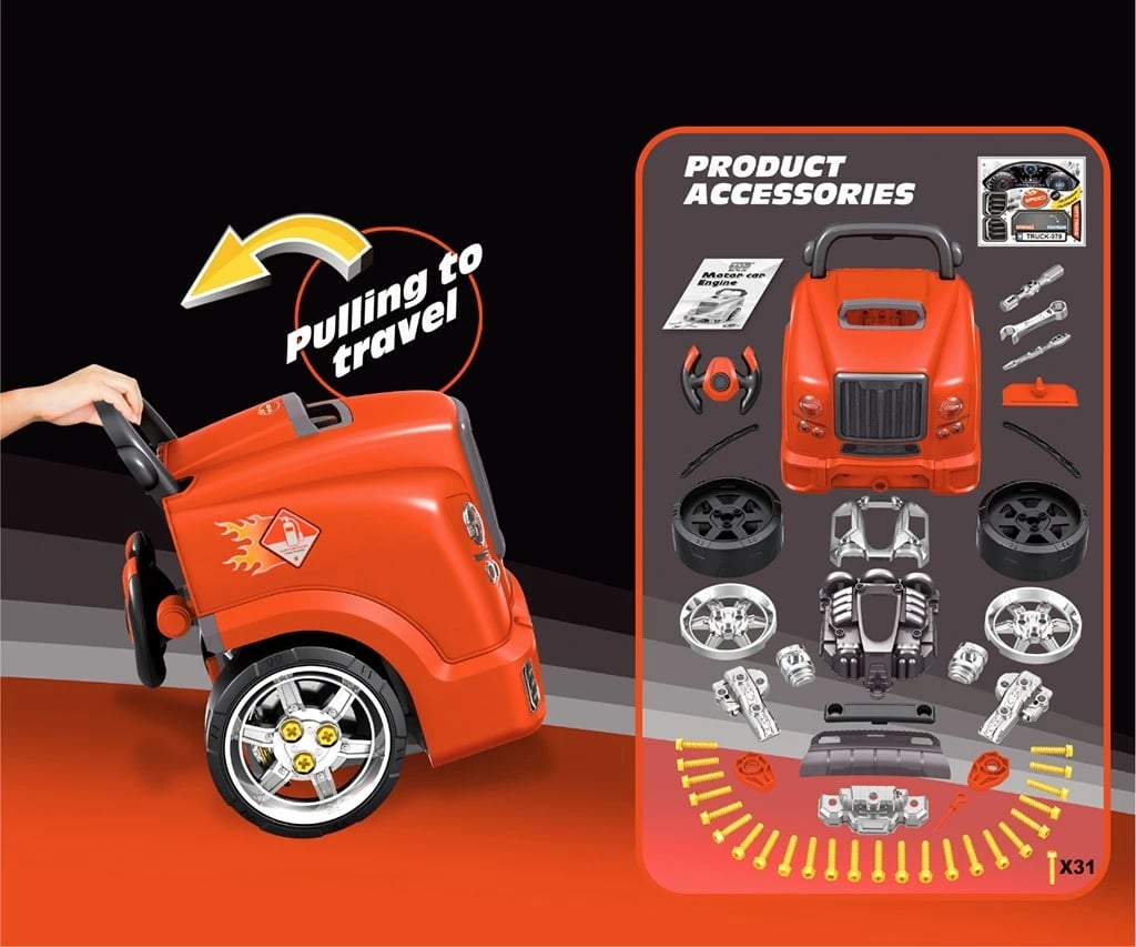 Lodër edukative model motori makine, Milly Mally N-GINE, set 56 copë, efekte dritë/tingull, STEM, 3+, e kuqe