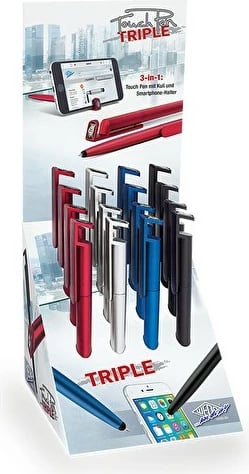 Stilolaps touch pen WEDO Triple, 3-në-1, i kuq/zi/argjendtë/kaltër